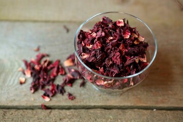 Tea from petals karkade red color