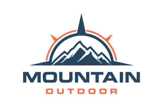 Compass with mountain Adventure logo design Vector Template
