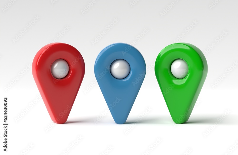 Aufkleber map point of in different colors, location symbol isolated on white background. web location pin con