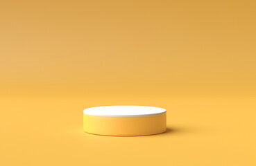 Abstract geometric platform on pastel yellow background for design. Empty podium or pedestal display. Minimal scene concept. 3D rendering, 3D illustration.