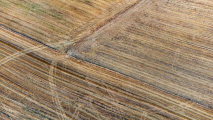 Aerial view of Golden hay bales stock photo
