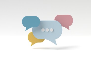 Minimal bubble talk or comment sign symbol on white background. concept of social media messages. 3D render, 3D illustration.