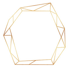 Golden polygonal frame isolated on white background