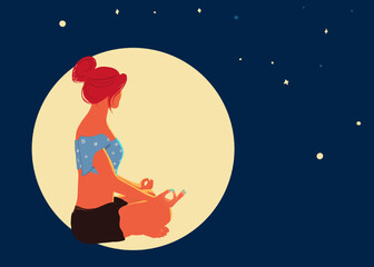 Illustration de yoga méditation fille au clair de lune