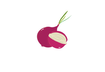dessin d'un Oignon rouge entier et tranch&eacute; sur fond transparent