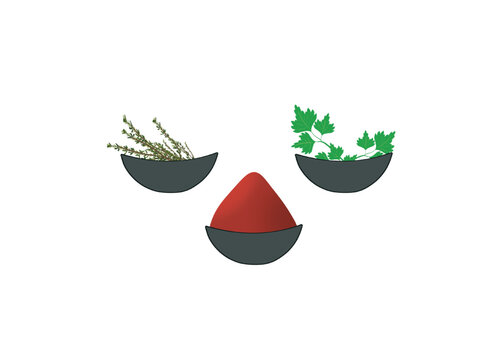 Trois bols d'herbes et &eacute;pices