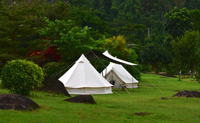 Fototapeta na wymiar Tent camping in the midst of nature.
