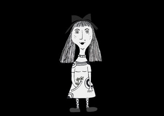 cartoon funny girl in a white dress