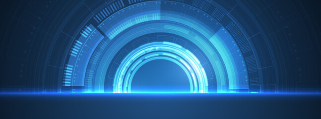 Abstract circle digital background, smart lens technology, overlap layer, design concept