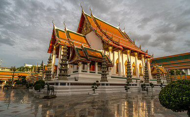 Fototapeta na wymiar Landmark Wat Suthat Buddhist Temple in Bangkok Thailand