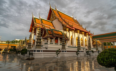 Fototapeta premium Landmark Wat Suthat Buddhist Temple in Bangkok Thailand