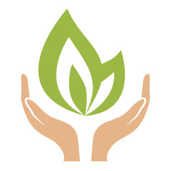 Green leaves in hands ecology vector illustration