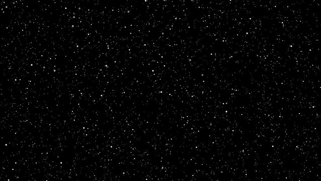 宇宙空間の中を進むイメージ／夜空から雪が降り注ぐイメージ