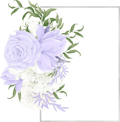 Frame of white and purple rose flowers