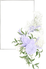 Frame of white and purple rose flowers