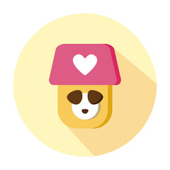 vector yellow dog house with pink roof flat style round icon isolated on yellow background