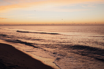 Incredible sunrise and spectacular landscape before dawn on the sea