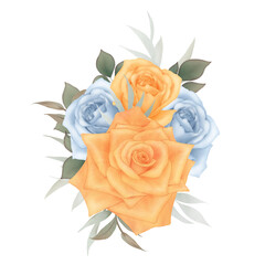 bouquet of orange and blue roses