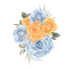 bouquet of orange and blue roses