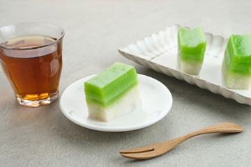 Kue Ketan Srikaya, Indonesian traditional snack, made from sticky rice, coconut milk, flour and pandan leaf
