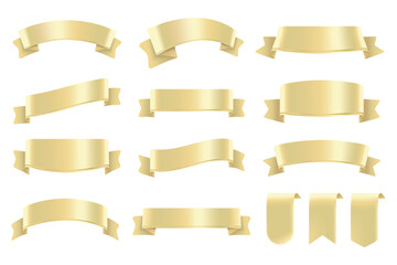 Set of Ivory Color Ribbons and Tags isolated on white background. 3D Vector Illustration.