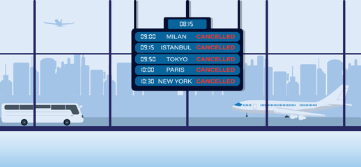 Timeline of flight times on the big screen at the airport. Overseas travels. Infographic, information systems concept. stock illustration