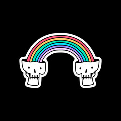 Cute skeletons head with rainbow, illustration for t-shirt, sticker, or apparel merchandise. With doodle pop art style.