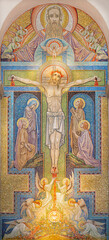 ANNECY, FRANCE - JULY 11, 2022: The mosaic of Holy Trinity on the main altar of Basilique de la...