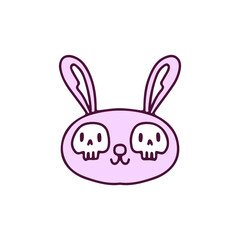 Cute bunny head with skulls eyes, illustration for t-shirt, sticker, or apparel merchandise. With doodle, retro, and cartoon style.