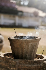Incense sticks in the Wewurukannala Vihara temple in Dickwella, Sri Lanka