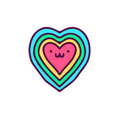 Love symbol with rainbow wave, illustration for t-shirt, sticker, or apparel merchandise. With doodle, retro, and cartoon style.