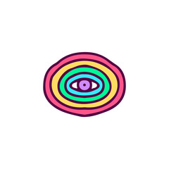 One eye with rainbow wave, illustration for t-shirt, sticker, or apparel merchandise. With doodle, retro, and cartoon style.