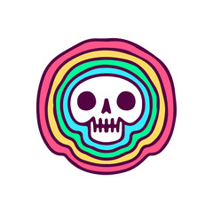 Trendy skull with rainbow waves, illustration for t-shirt, sticker, or apparel merchandise. With doodle, retro, and cartoon style.