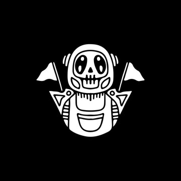 Vintage astronaut skull, illustration for t-shirt, sticker, or apparel merchandise. With doodle, retro, and cartoon style.