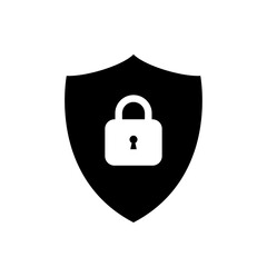 Protection icon vector. Padlock symbol isolated on shield background