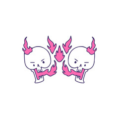 Two burning skeleton head, illustration for t-shirt, sticker, or apparel merchandise. With cartoon style.