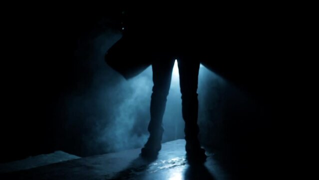 Professional hitman in a suit with a gun in his hand, dramatic lighting and smoke.