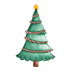 Christmas Tree Clipart, Watercolor illustration