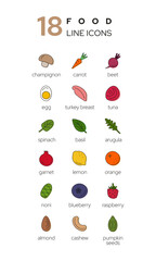 Healthy food line icons set. Linear style icons set. Vector icons.