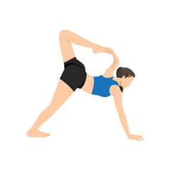 Woman doing Flip grip backbends exercise. Flat vector illustration isolated on white background