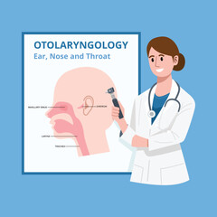 Ear nose throat doctor. Otolaryngologist with medical instrument.