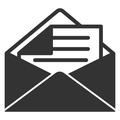 Opened envelope and letter with folded corner - icon, illustration on white background, glyph style