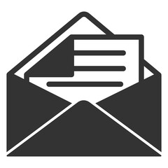 Opened envelope and letter with folded corner - icon, illustration on white background, glyph style