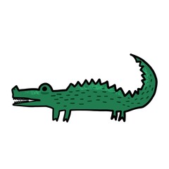 Crocodile cartoon illustration on white background.