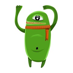 Funny green and one eye monster illustration on white background.