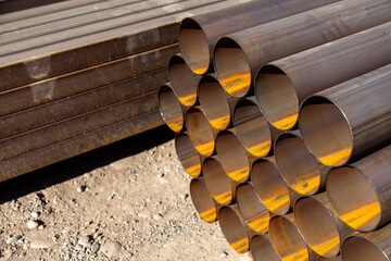 Closeup of galvanized iron pipes stack