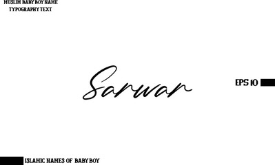 Cursive Text Typography of Baby Boy Arabic Name Sarwar