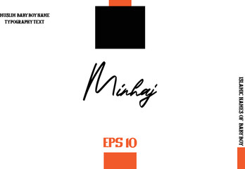 Cursive Text Typography of Baby Boy Arabic Name Minhaj