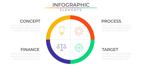Diagram process infographic elements concept design vector with icons. Business workflow network project template for presentation and report.