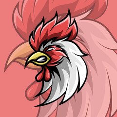 red and white rooster logo mascot